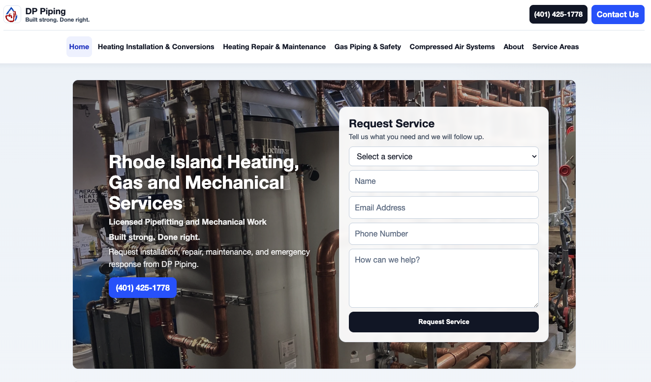 DP Piping website screenshot